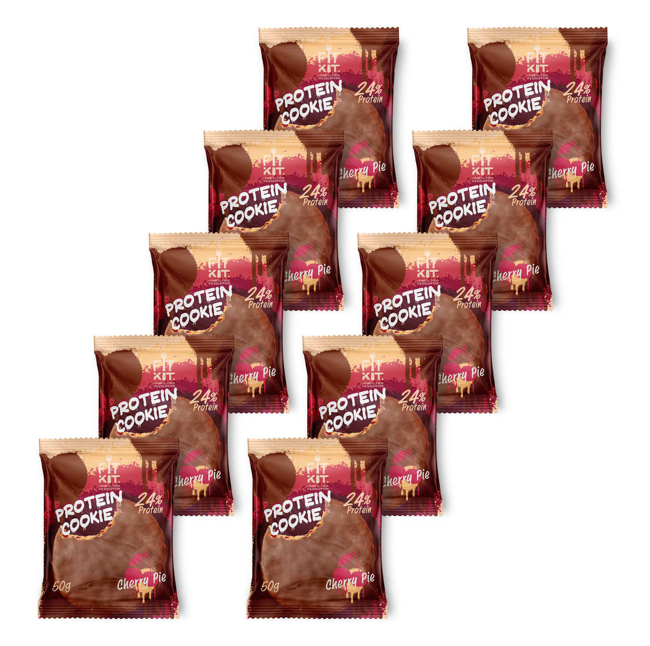 

Протеиновое печенье Fit Kit Chocolate Protein Cookie Вишневый пирог, 10 шт по 50 г