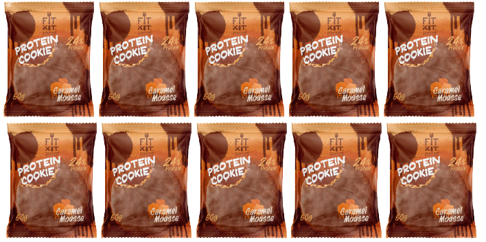 Протеиновое печенье Fit Kit Chocolate Protein Cookie Карамельный мусс, 10 шт по 50 г