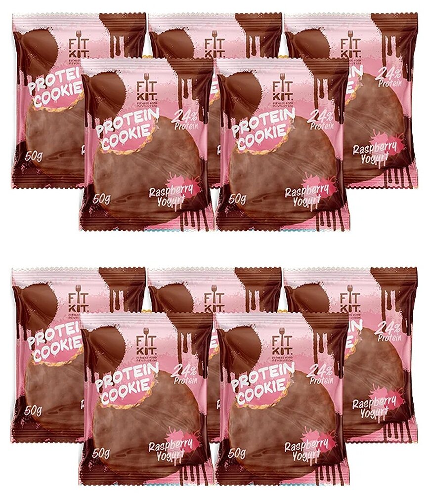 

Протеиновое печенье Fit Kit Chocolate Protein Cookie Малиновый йогурт, 10 шт по 50 г