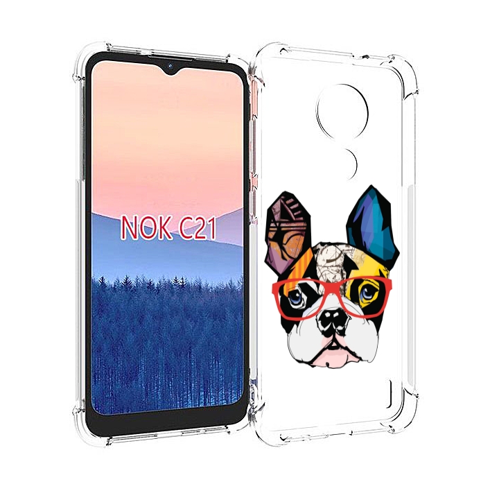 

Чехол MyPads Мопс-в-очках для Nokia C21, Прозрачный, Tocco