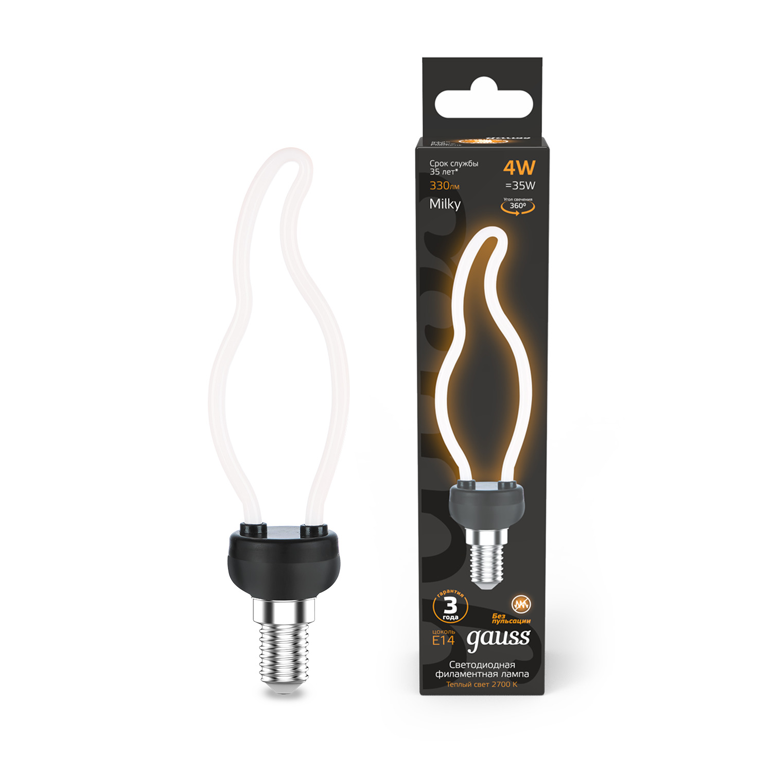 

Лампа Gauss Filament Artline CT35 4W 330lm 2700К Е14 milky LED, Artline