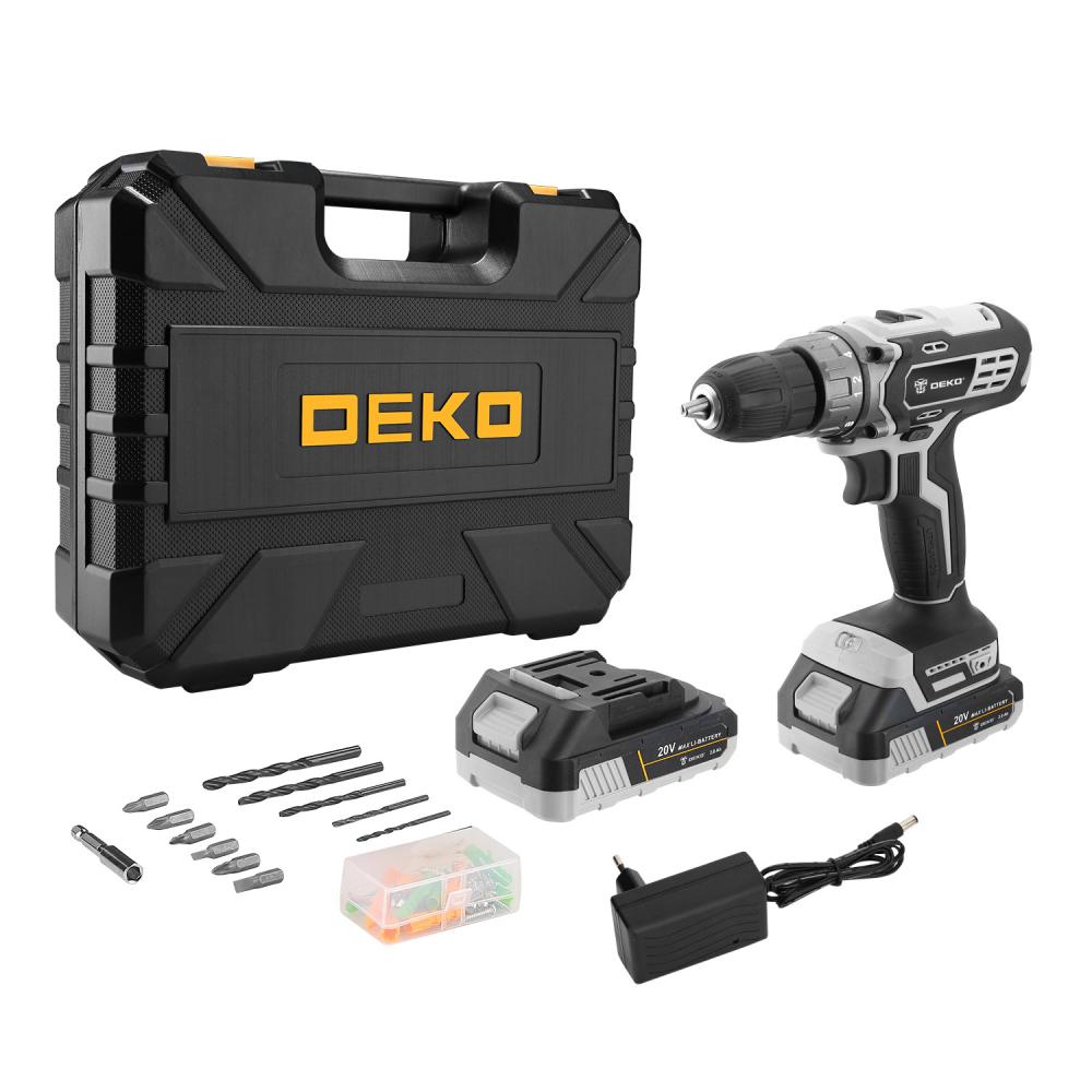 Дрель-шуруповёрт Deko DKCD20 Black Edition SET 3 аккумуляторный, в кейсе аккумуляторная дрель шуруповерт deko dkcd20 20в и аккумуляторная ушм deko dkag20 125