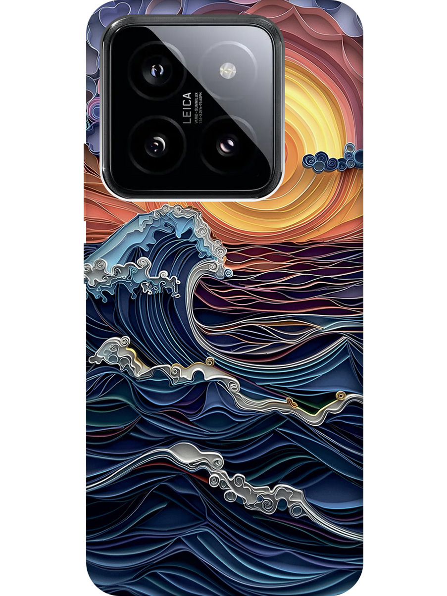 

Силиконовый чехол на Xiaomi 14 Pro с принтом "Волны на закате", Прозрачный;оранжевый;синий, 777771010