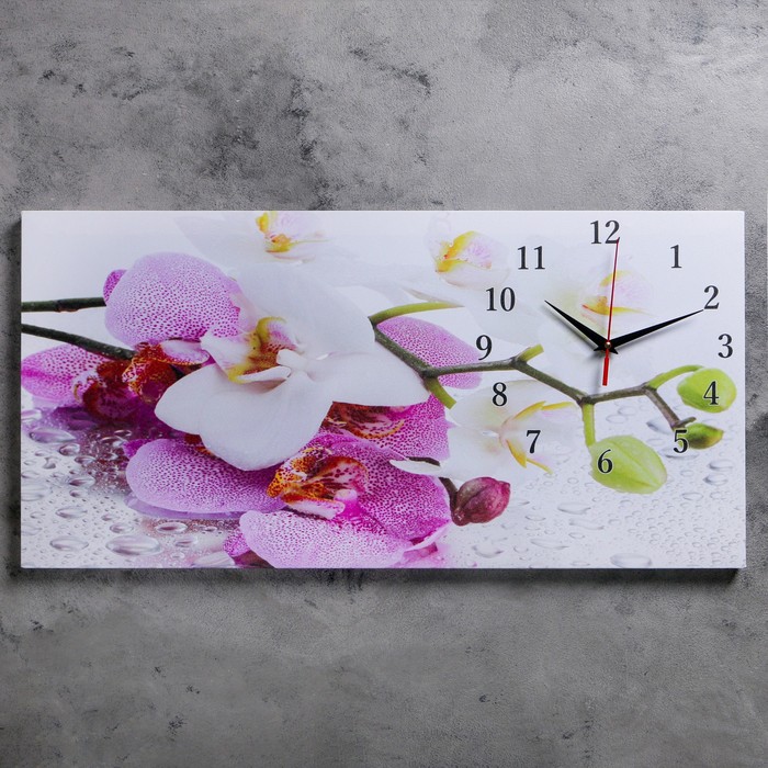 фото Часы настенные, на холсте, серия: цветы, "орхидеи", 40х76 см сюжет