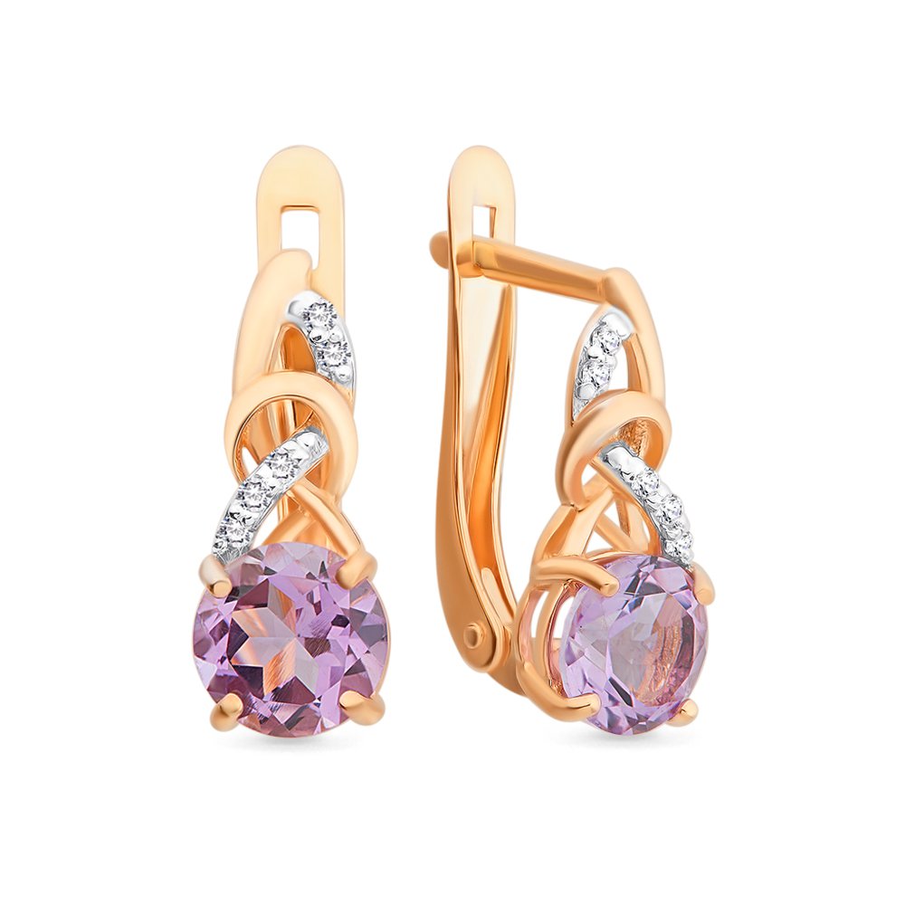 

Серьги из красного золота 585Gold 202006428, аметист/фианит, 202006428