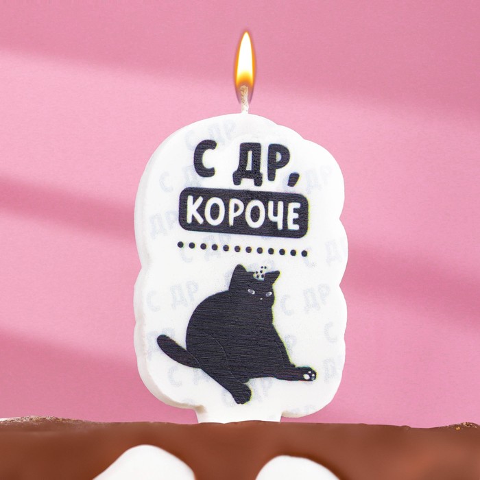 

Свеча для торта "С др, короче", кот, 6,5 см, белая, Белый