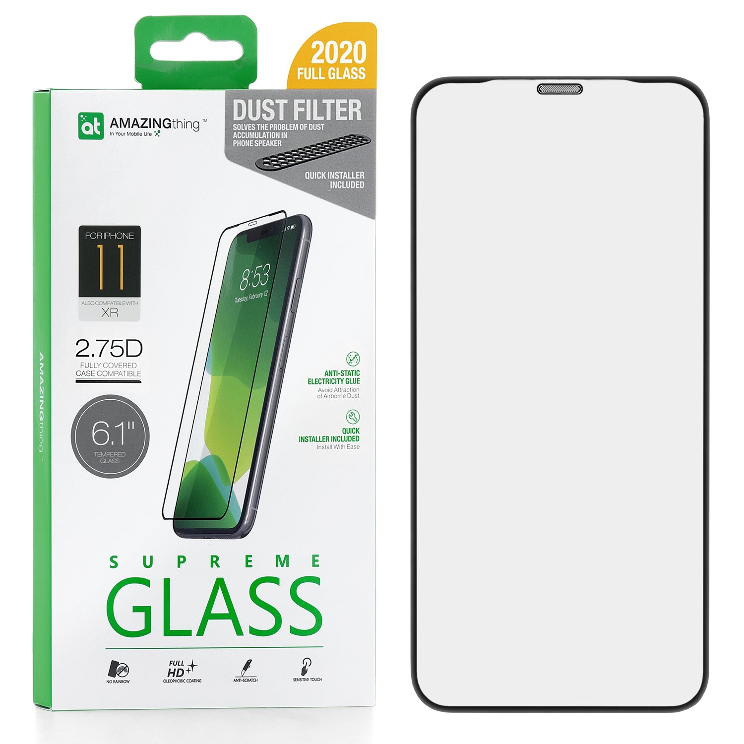 

Защитное стекло для iPhone 11 / XR Amazingthing Silk Anti-Static Dust Filter Black 0.33mm