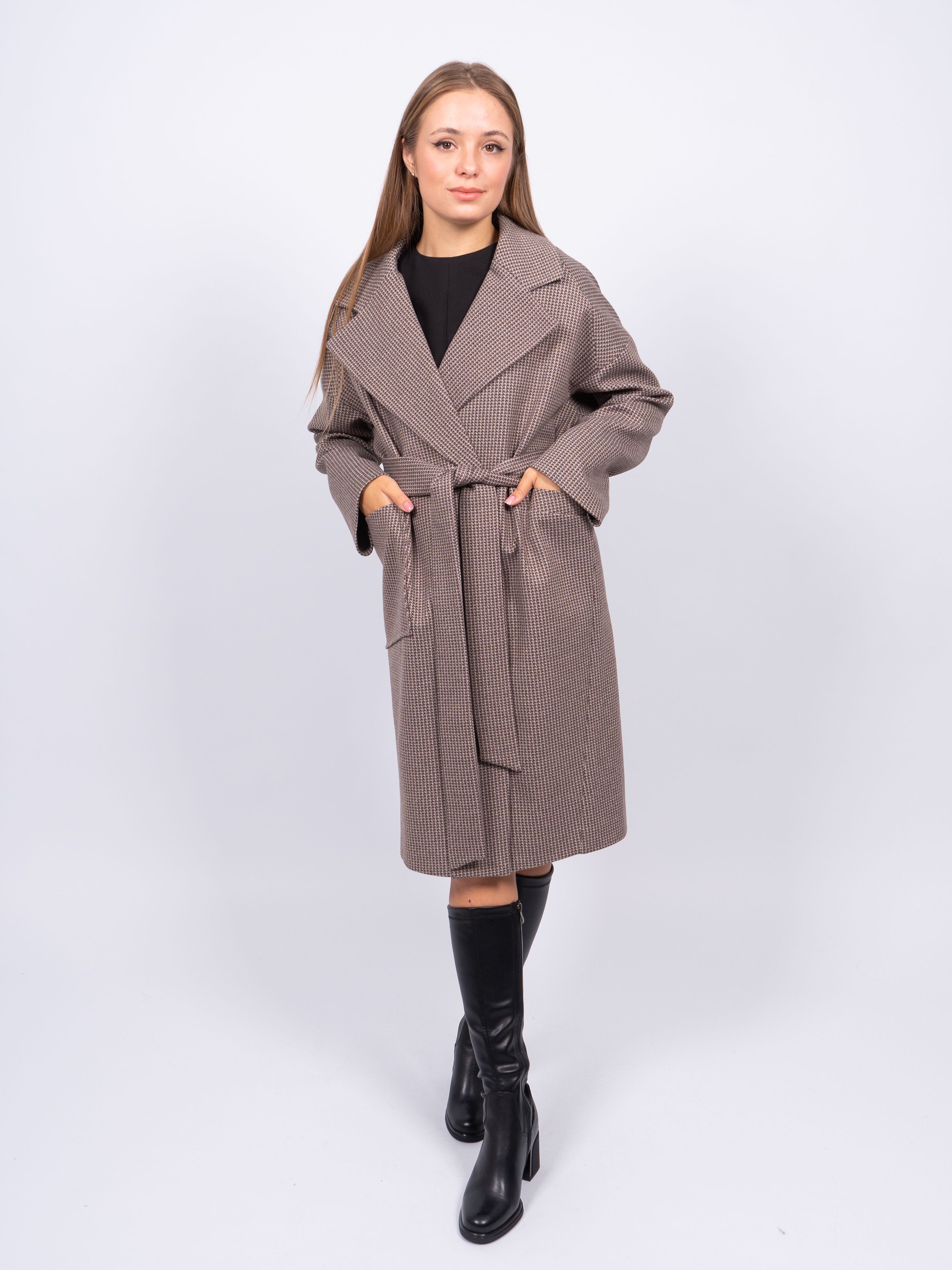 Пальто женское 365 clothes KR-291-Гуслапка723 коричневое 46 RU