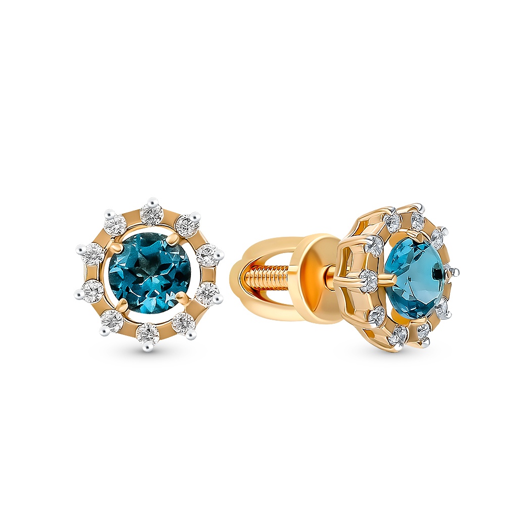 

Серьги пусеты из красного золота 585Gold 202009520, топаз/фианит, 202009520