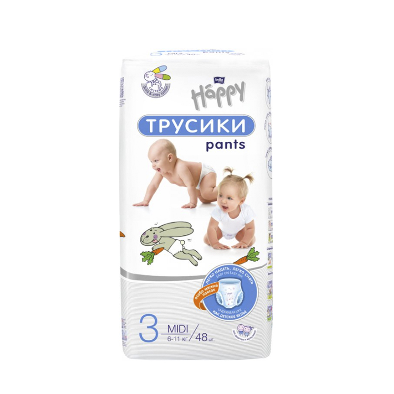 фото Подгузники-трусики happy midi 6-11 кг 48 шт