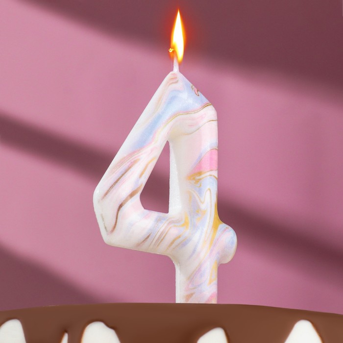 

Свеча в торт "Белый мрамор", цифра "4", ГИГАНТ, 12,5 см, Разноцветный