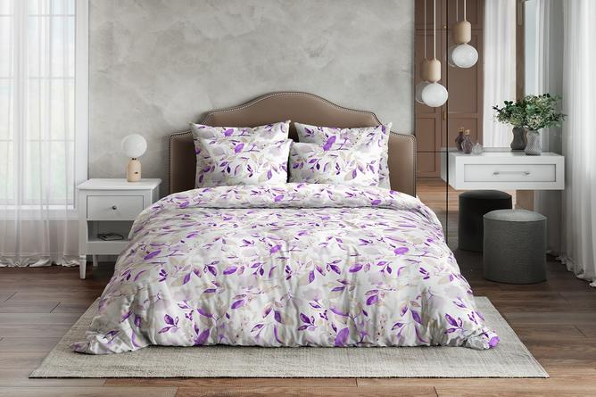 фото Постельное белье "ночь нежна" из поплина акварельный цветок фиолетовый 1.5 спальное