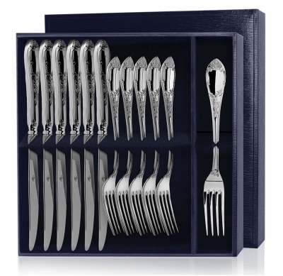 

Набор столовый Престиж из серебра 12 предметов вилка + нож, Серебристый, 277НБ01801