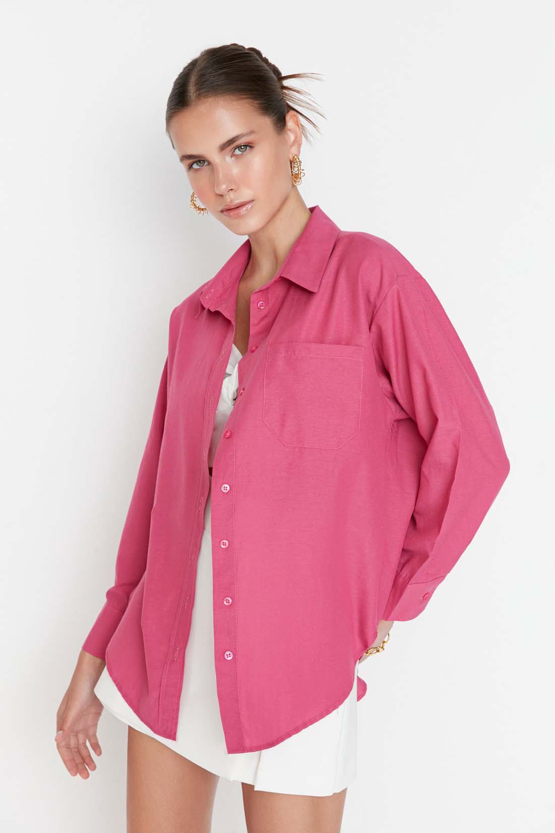 

Рубашка женская Trendyol TWOAW20GO0115 розовая 40 EU, Розовый, trendyol TWOAW20GO0115