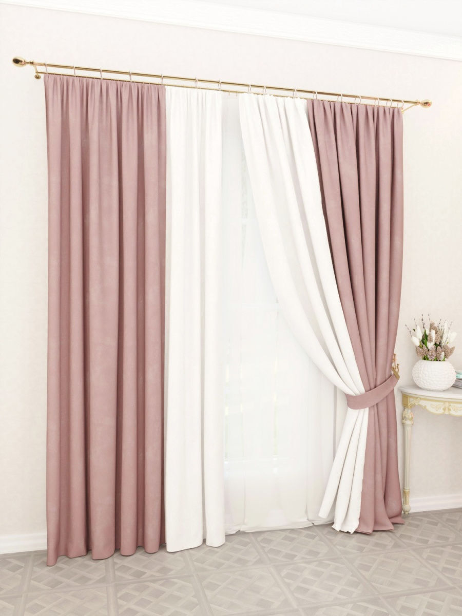 

Шторы для комнаты Elvion 180х260 см. - 2 шт. розовый - белый, 213/93-180260, Канвас-люкс_2 шторы_2 подхвата