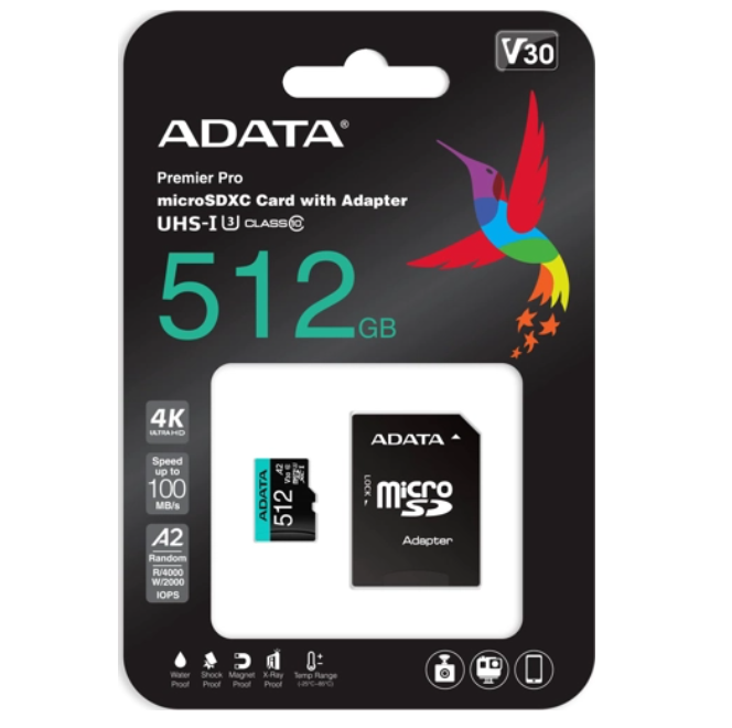 Карта памяти ADATA Micro SDXC 512Гб Premier Pro (AUSDX512GUI3V30SA2-RA1)