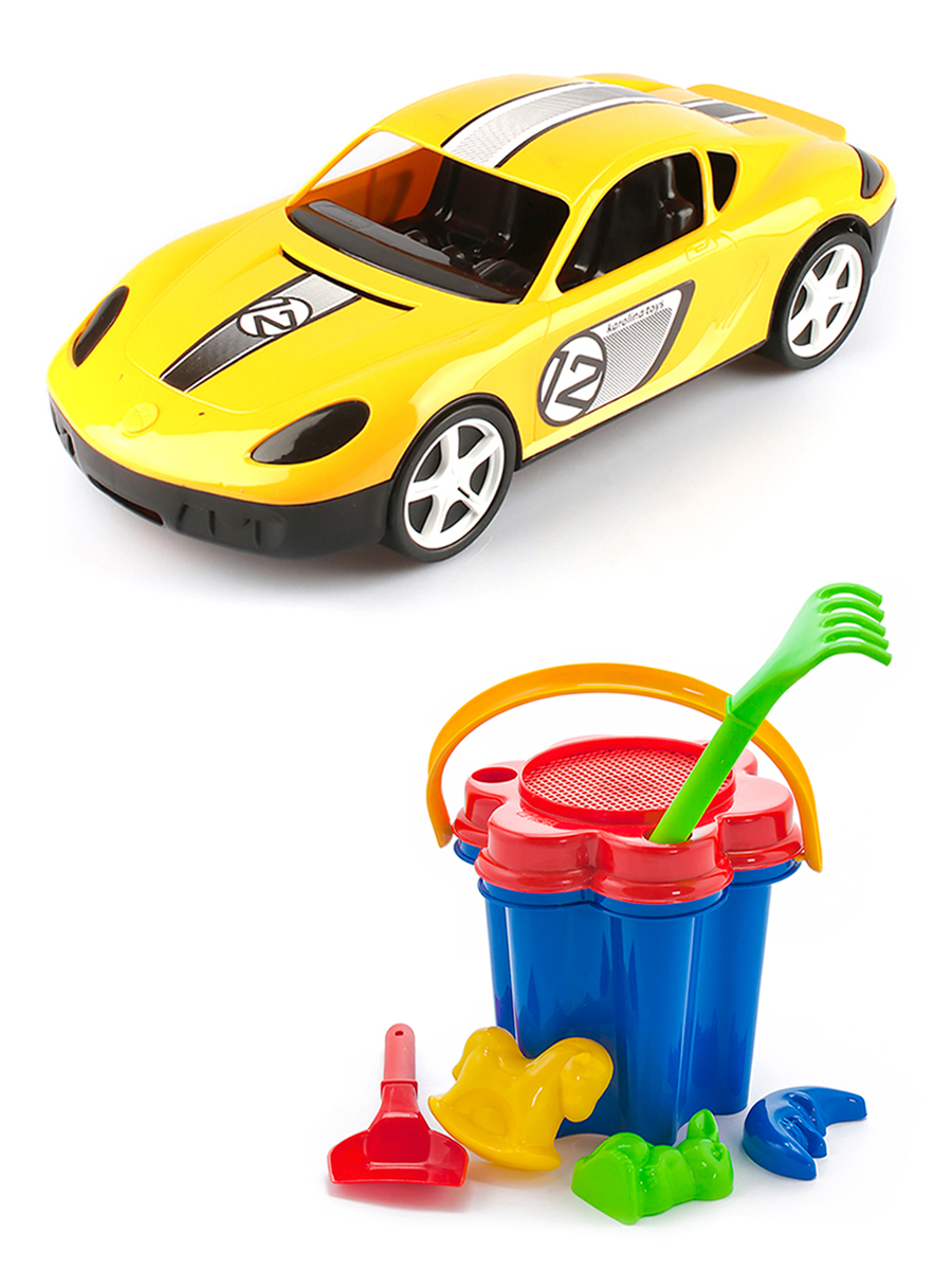Набор развивающий Karolina Toys Автомобиль желтый + Песочный набор 