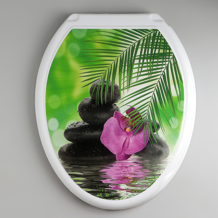 фото Росспласт сиденье для унитаза с крышкой "декор. орхидея", цвет белый