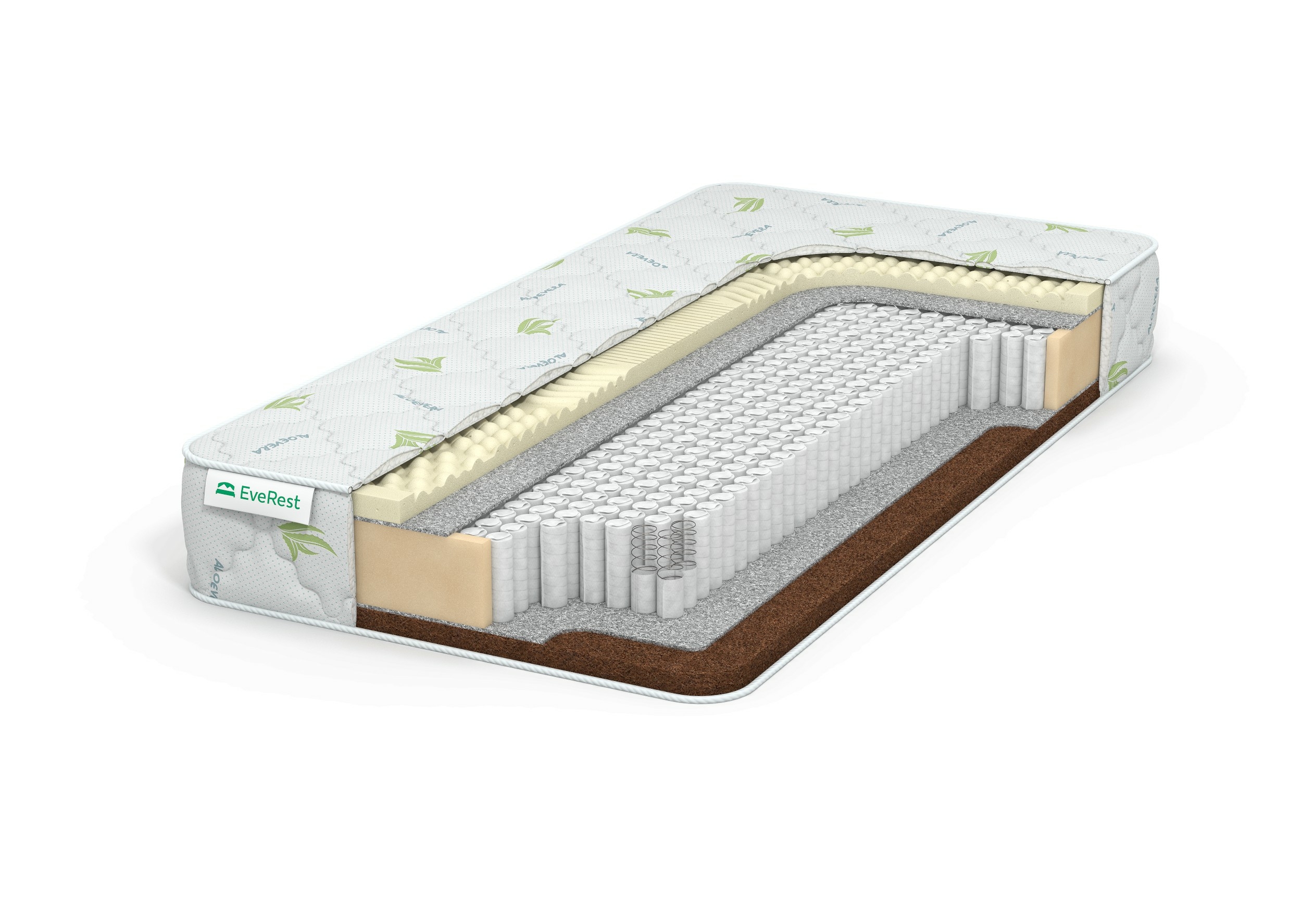 

Матрас EVEREST Ту-Вэй Кокос Латекс 7 зон S1000 125х220, Бежевый;белый;серый;серебристый, Кокос Латекс 7 зон S1000