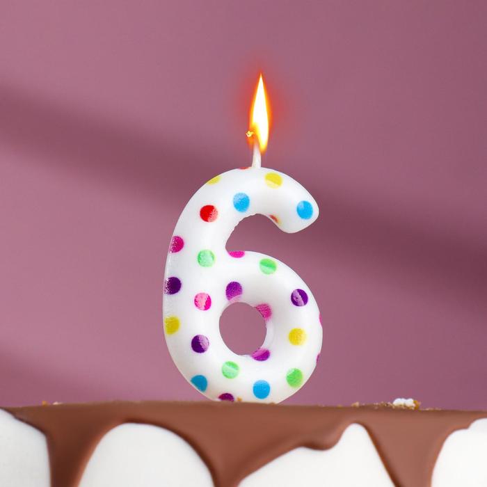 

Свеча в торт на день рождения «Цветное конфетти», цифра "6", 5.5 см, Белый