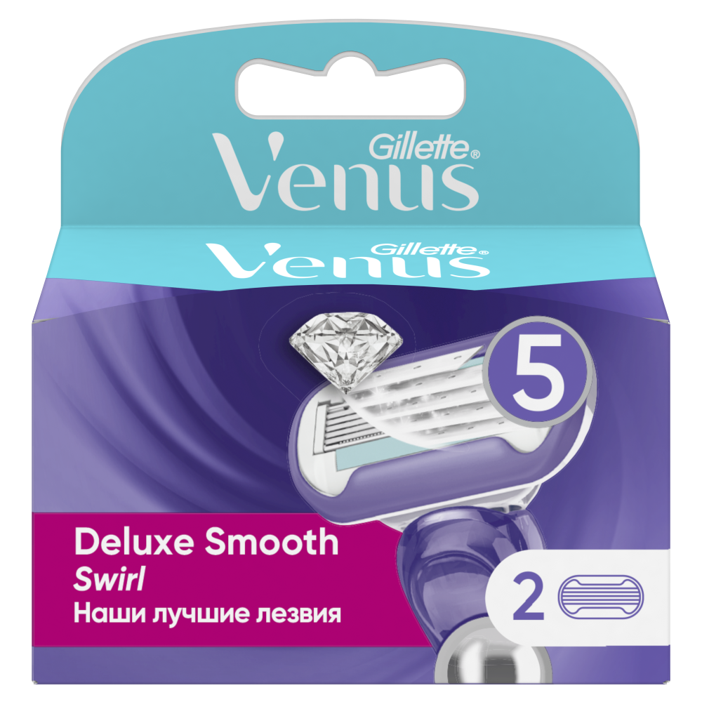 Сменные кассеты для бритвы Gillette Venus Deluxe Smooth Swirl, 1+1 шт (2шт) сменные кассеты gillette venus smooth 2 шт