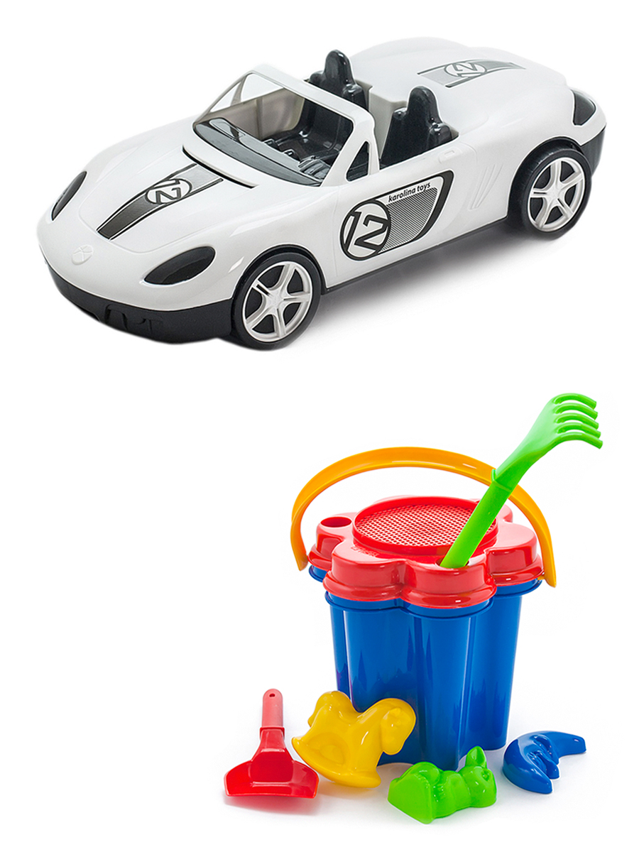 фото Набор развивающий karolina toys автомобиль белый + песочный набор "цветок" 40-0034+40-0100