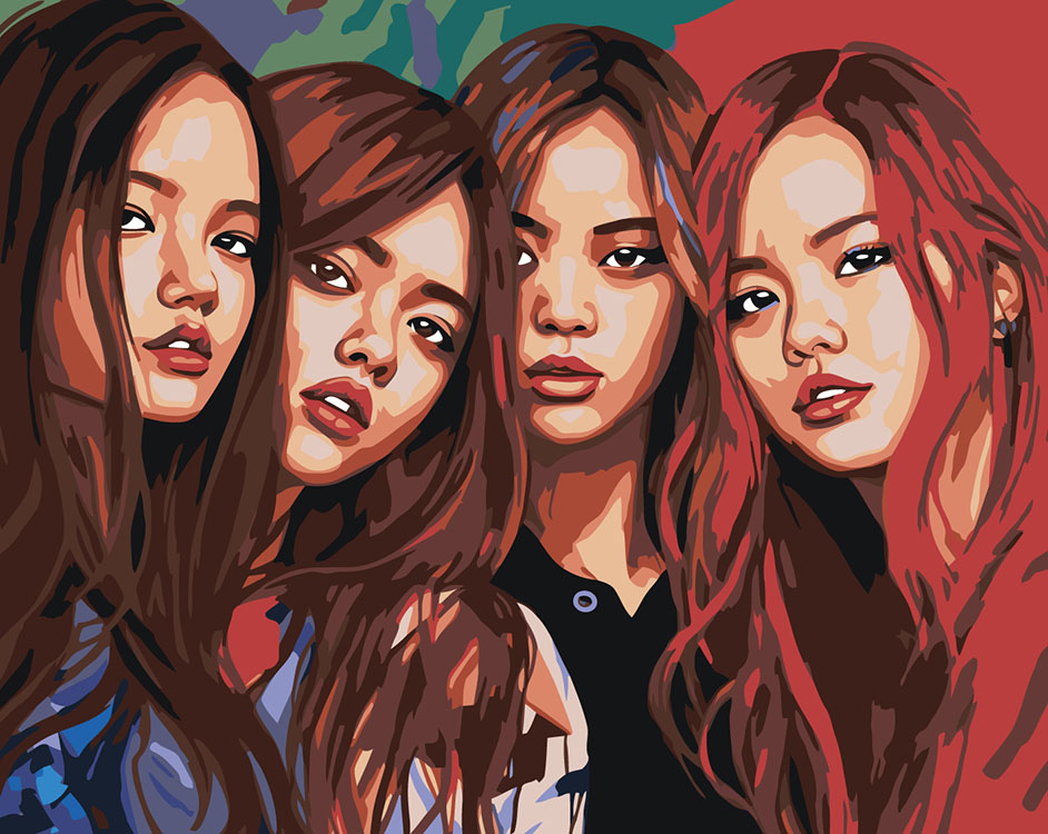 

Картина по номерам Цветное Группа BlackPink Блэк Пинк Джису, Дженни, Роза и Лиса
