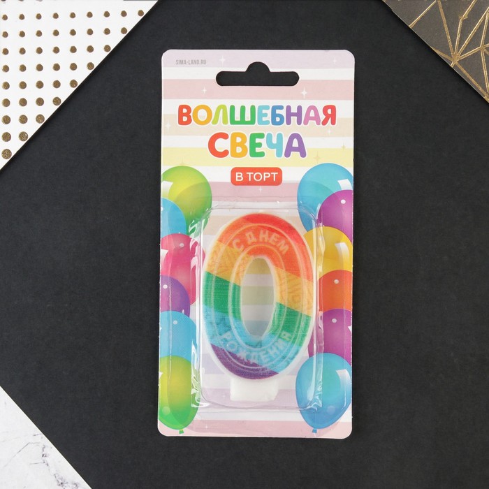 

Свеча в торт цифра с цветным нанесением 0 "С Днем рождения", Разноцветный