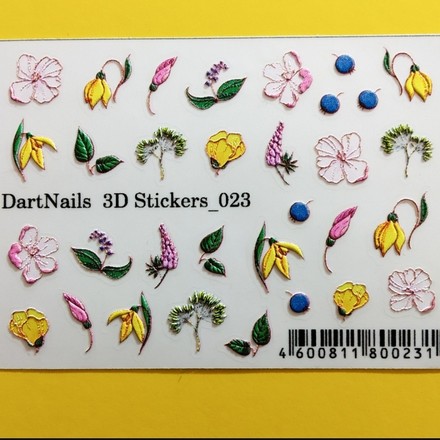 Купить 3D-стикер DartNails Цветы микс №023