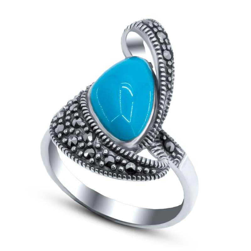 

Кольцо из серебра р. 19,5 Silver Wings 210401-39, бирюза/марказит, 210401-39