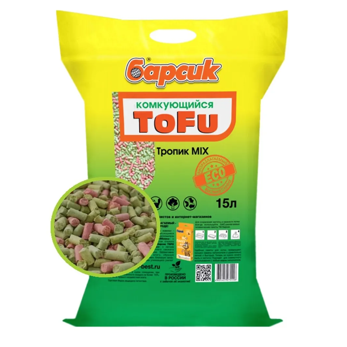 Комкующийся наполнитель БАРСИК TOFU Тропик Mix, 15 л