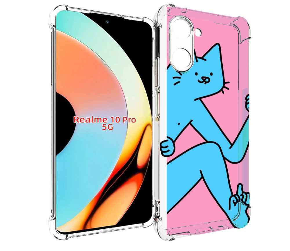 

Чехол бампер MyPads голубой кот в дверце для Realme 10 Pro проти..., Прозрачный, Tocco