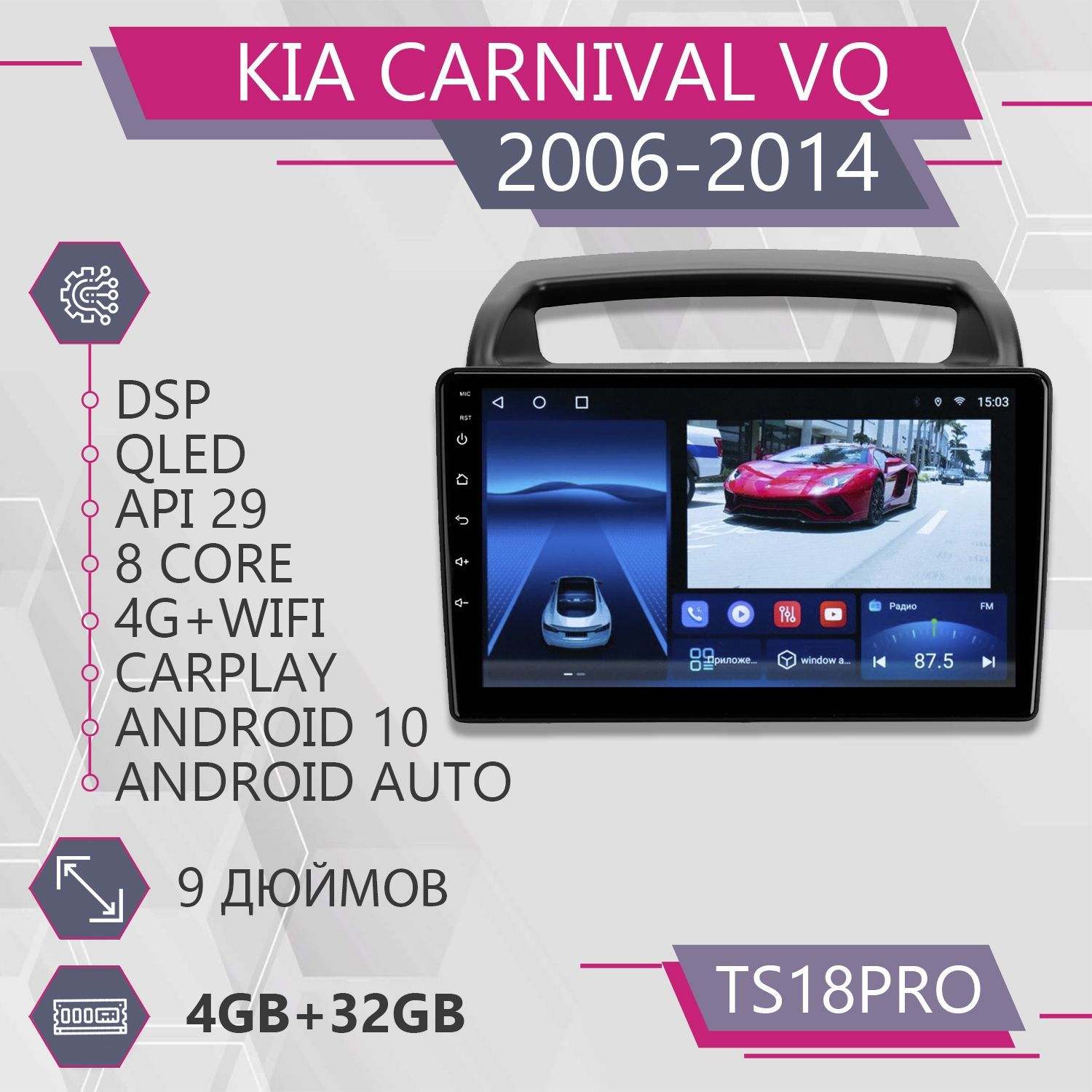 Магнитола Точка Звука TS18Pro для Kia Carnival/ Киа Карнивал/ Комплект D 4+32GB 2din