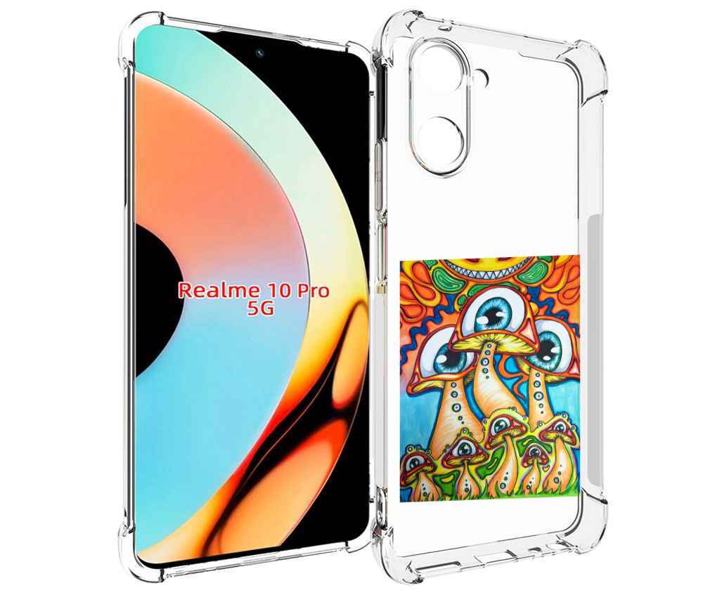 

Чехол бампер MyPads грибы с глазами для Realme 10 Pro противоуда..., Прозрачный, Tocco