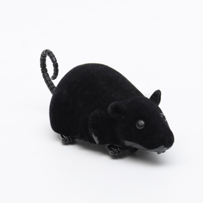 Мышь заводная Пижон бархатная, 12 см, черная