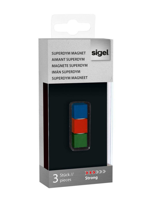фото Магнит для досок artverum gl725 "сильный" 3 шт, кубик 11мм, цв: синий, красный, зеленый sigel