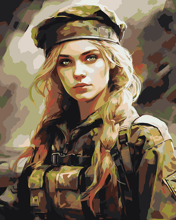 

Картина по номерам Цветное Девушка в военной форме