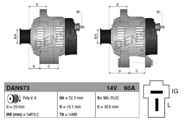 

Генератор 14V 60A DENSO dan973, Генератор 14V 60A DENSO dan973 DENSO dan973