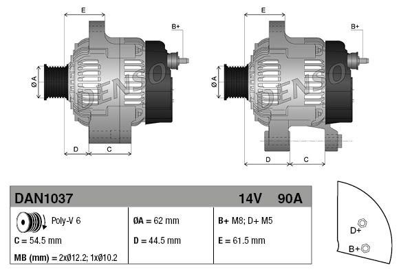 

Генератор 14V 90A DENSO dan1037, Генератор 14V 90A DENSO dan1037 DENSO dan1037