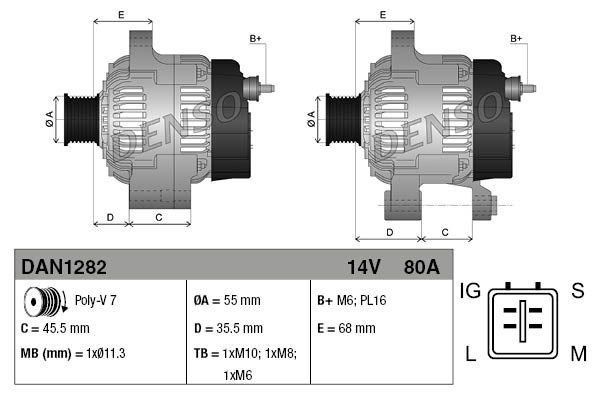

DAN1282 генератор 110A Toyota Camry 2.0-2.4 03-06