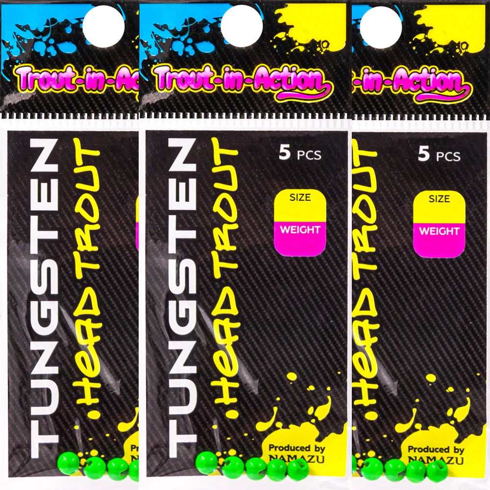 Вольфрамовая головка Namazu PRO TIA TUNGSTEN HEAD TROUT 0.2гр, 2.8мм, цв. зелён Fluo 15шт