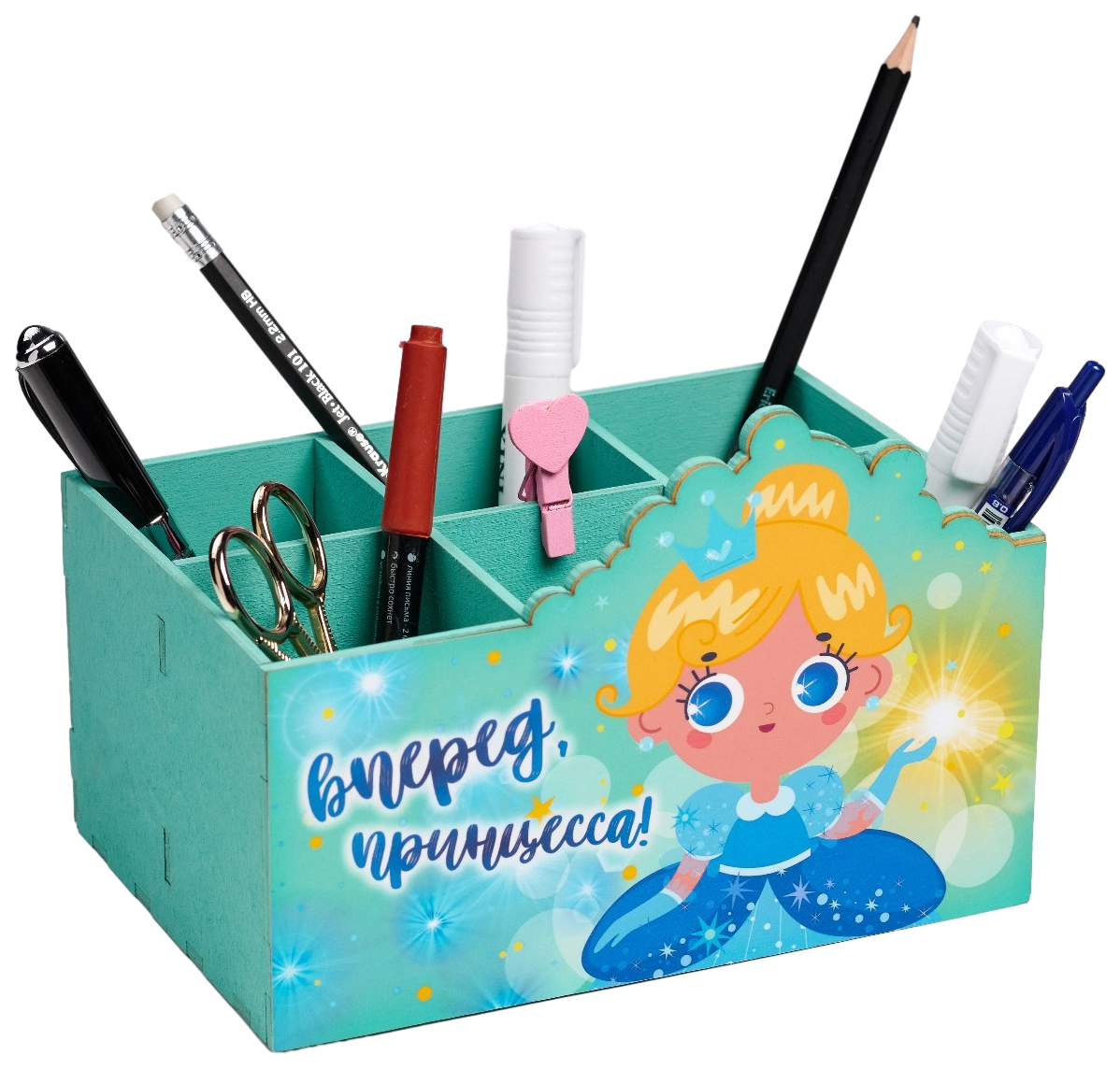 

Органайзер настольный Вперёд, принцесса! 6 отделений, 18,7х12,5х12,5 см, Голубой