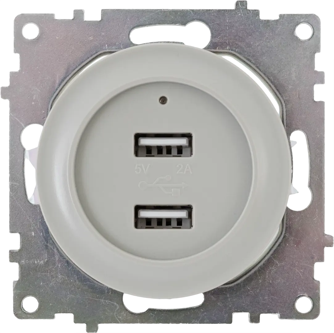 Розетка USB двойная встраиваемая Onekeyelectro, с подсветкой, цвет серый двойная розетка onekeyelectro