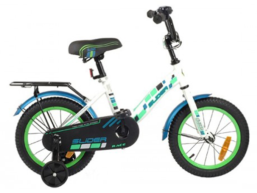 Велосипед Slider 14. с доп.колесами, цв.бел/голуб/зелен.неон, вес 8,3 кг, IT106087