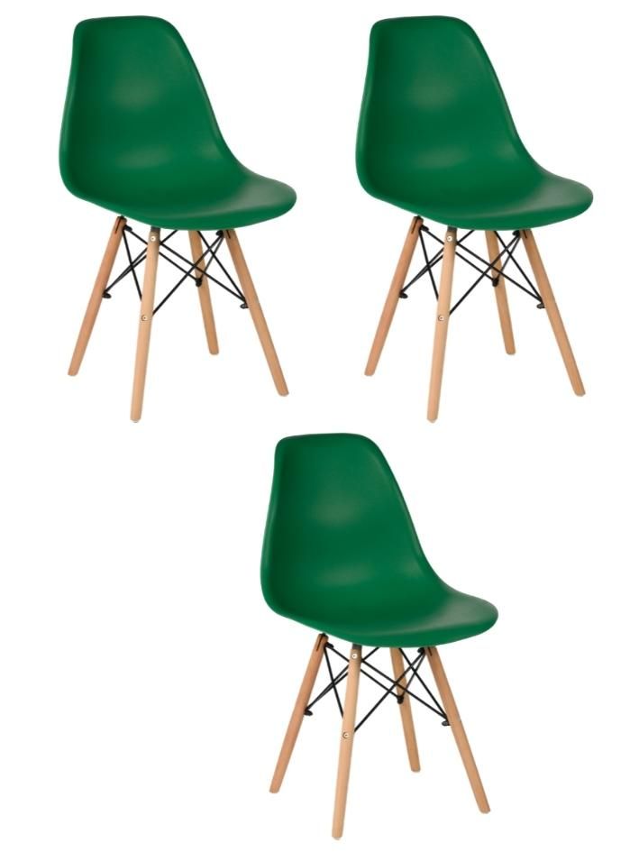 Стул для кухни СтулБержи EAMES DSW, деревянные ножки, 3 шт., изумрудный