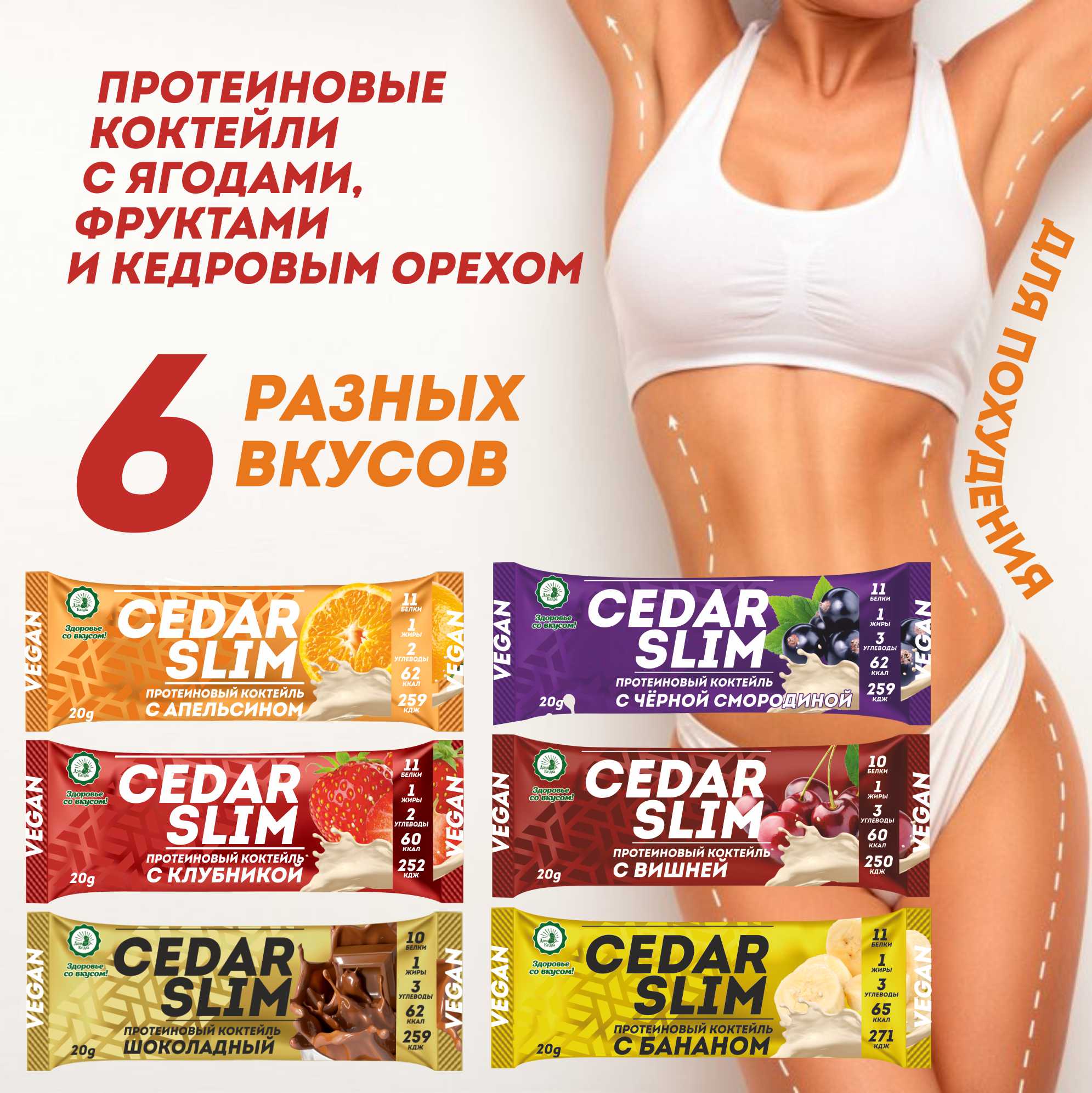 Микс протеиновых коктейлей Дом Кедра CEDAR SLIM, 6 шт по 20 г