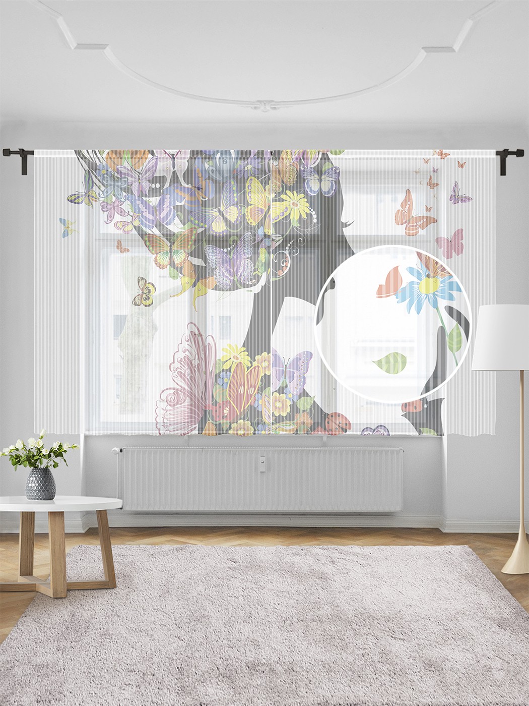 фото Тюль joyarty "цветочная девушка в бабочках", 155х180 см