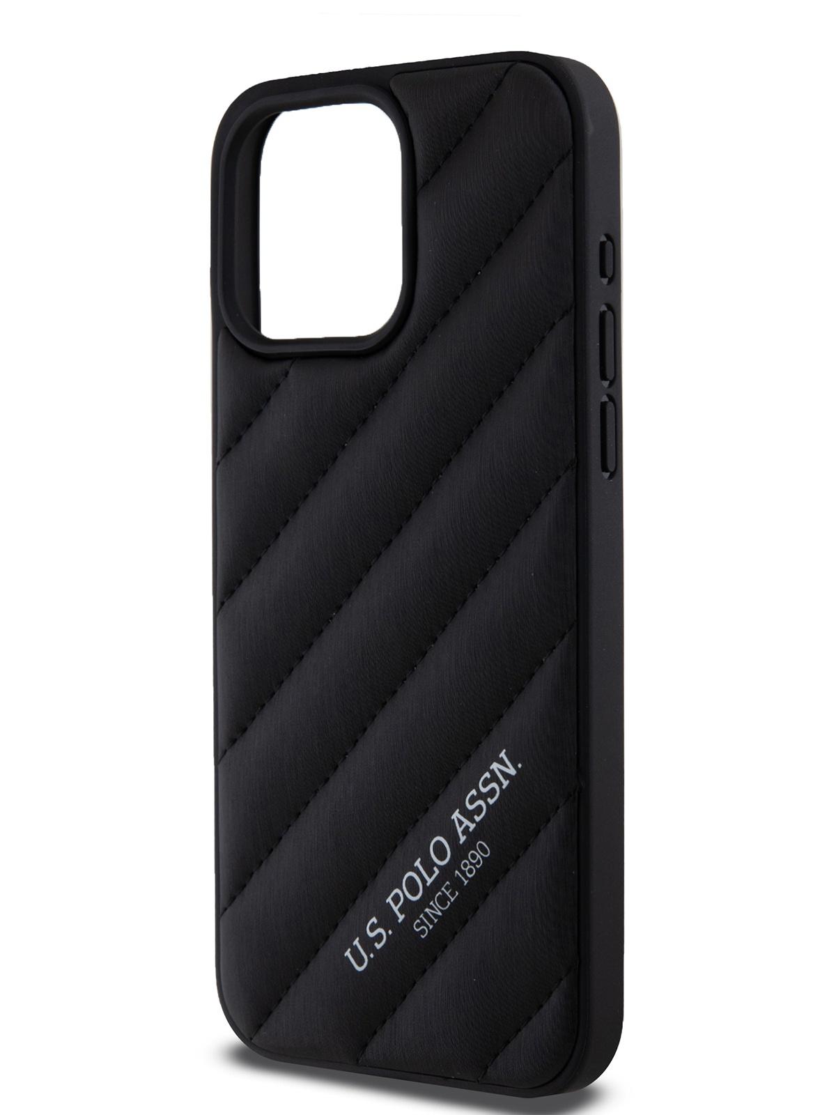 Чехол U.S. Polo для iPhone 15 Pro Max из экокожи Classic logo Hard Black