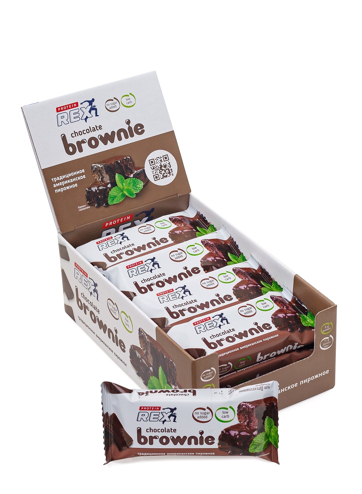 Протеиновые пирожные Brownie без сахара (классический), 12шт х 50г, 180 ккал