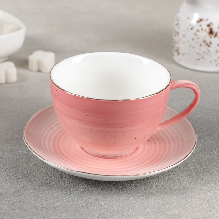 фото Чайная пара доляна «млечный путь», чашка 220 мл, блюдце d=13,5 см, цвет розовый